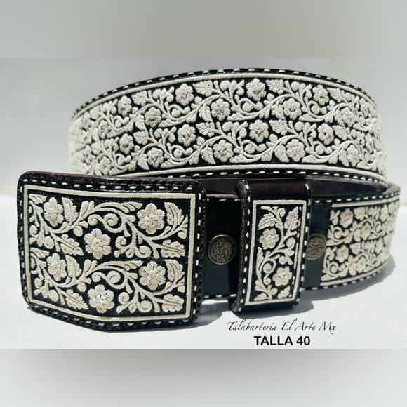 Black and White Embroidered Belt